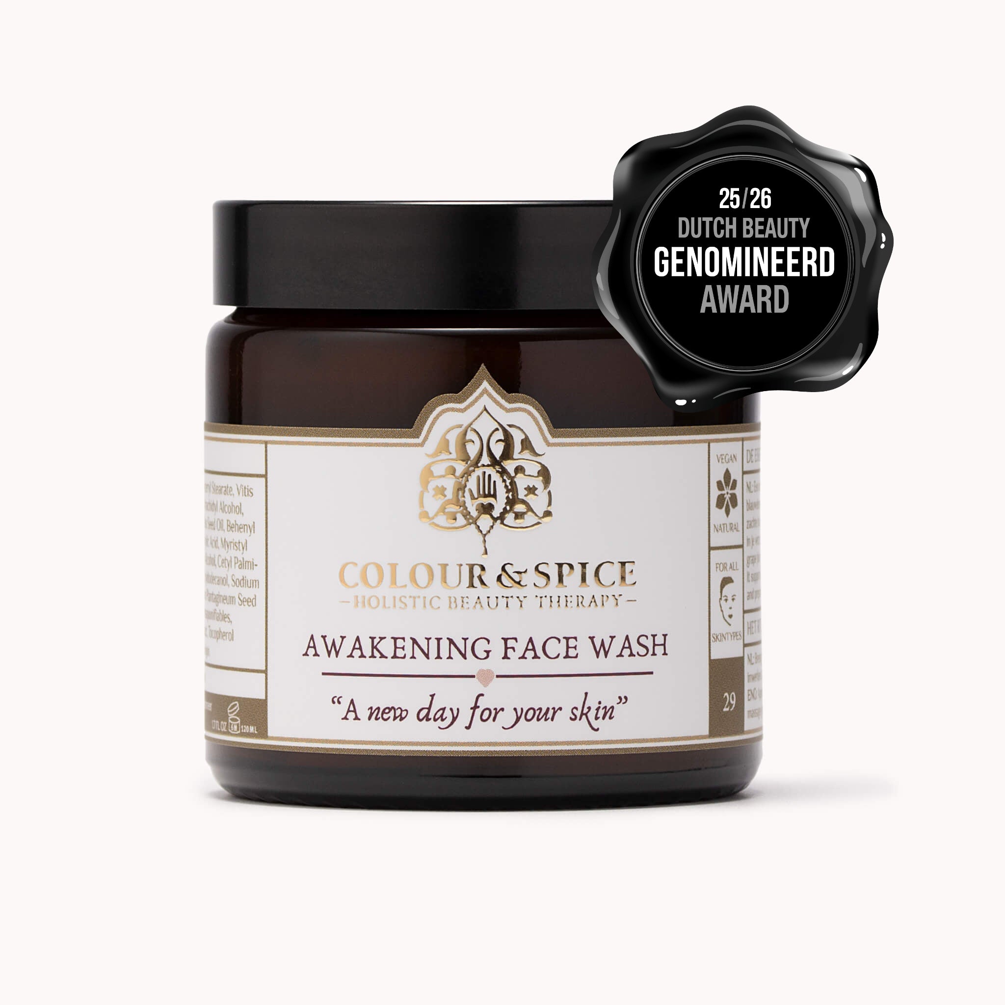 awakening facewash 120 ml van Colour&Spice met Dutch beauty Award-nominee logo