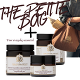 Meerdere prodiucten en afbeelding van gevulde katoenen tas van Colour&Spice met text the petite bag 