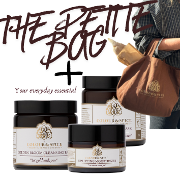 Meerdere prodiucten en afbeelding van gevulde katoenen tas van Colour&Spice met text the petite bag 