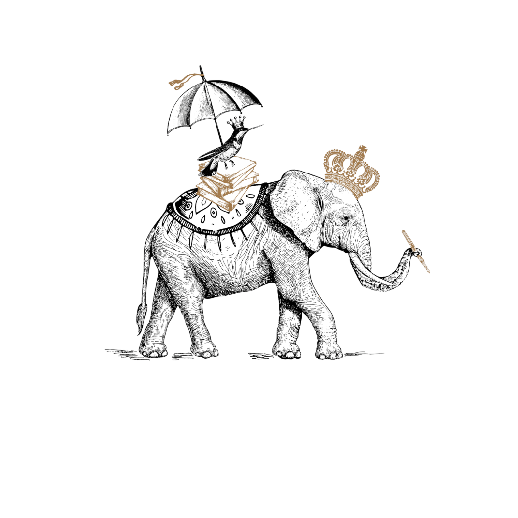 logo van het online spiegelportret traject van colour&spice  een tekening van een olifant met op zijn rug een vogeltje